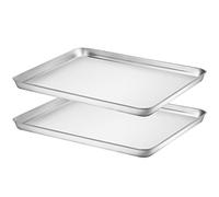 HKJ Chef Baking Sheet Set of 2, Stainless Steel Cookie Sheet Set 2 Pieces Toaster Oven Tray Pan Non Toxic,Healthy Easy Clean…