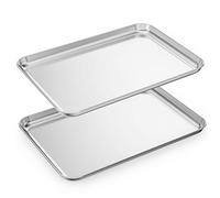 HKJ Chef Baking Sheets Set of 2, Cookie Sheets 2 Pieces & Stainless Steel Baking Pans & Toaster Oven Tray Pans, Rectangle Size 18 x 13 x 1 inch, Non Toxic & Healthy & Easy to Clean