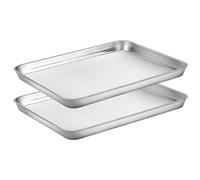 HKJ Chef Baking Sheets Set of 2, Cookie Sheets 2 Pieces & Stainless Steel Baking Pans & Toaster Oven Tray Pans, Rectangle Size 12.5Lx10Wx1H inch & Non Toxic & Healthy & Easy Clean…