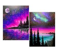 HKLIOPU 2Pack Forest Lake and Starry Sky Diamond Art Kits for Adults Beginners, Full Round Drill Diamond Painting Kits, Gem Art Crystal Kits DIY Kids and Crafts Home Decor 12x16 Inch