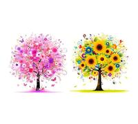 HKLIOPU 2Pcs Landscape Tree Cross Stitch Kits for Adults Beginners 11CT Printed Cross Stitch Kits Wall Art Home Decoration Sunflower Tree 12x12Inch