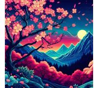 HKLIOPU Cherry Blossom Trees Cross Stitch Kits for Adults,11CT Printed Cross Stitch Kits,Mount Fuji Stamped Embroidery Kits for Adults Wall Art Home Decoration 40x40cm (BLZ194)