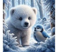 HKLIOPU Cross Stitch Kits for Adults,Polar Bear and Bird,11CT Stamped Embroidery Set for Adults, Wall Art Home Decoration 40x40cm