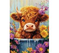 HKLIOPU Highland Cow Painting by Number Kits for Adult,DIY Canvas Oil Painting Kit for Beginner, Acrylic Flowers Paint by Number Arts Craft for Home Wall Decor 12x16Inch