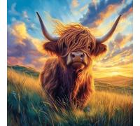 HKLIOPU Scottish Highlands Cow Cross Stitch Kit for Adults,11CT Stamped Cross Stitch DIY Home Decor Craft Kit,All Supplies Included,16x16inch (LZ048)