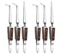 Hklshyd 6Pcs Precision Reverse Tweezers Non-Conductive, Heat, Anti-Magnetic Pointed & Curved Tips Tweezer Set