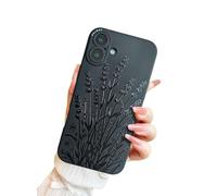 HKLWQV Case for iPhone 16 Lavender Flowers Wild Floral Print Boho Design for Women Girls Cute Kawaii Pattern Girly Trendy Elegant Aesthetic Goth Soft TPU Protective Shockproof Mate Black TPU Cover