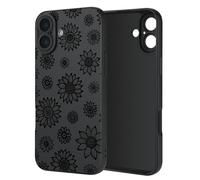 HKLWQV Case for iPhone 16 Plus Flowers Sunflower Floral Print Boho Design for Women Girls Cute Kawaii Pattern Girly Trendy Elegant Aesthetic Goth Soft TPU Protective Shockproof Mate Black TPU Cover