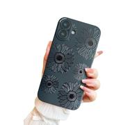 HKLWQV Case for iPhone 16 Pro Sunflower Flowers Floral Print Boho Design for Women Girls Cute Kawaii Pattern Girly Trendy Elegant Aesthetic Goth Soft TPU Protective Shockproof Mate Black TPU Cover