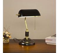 HKLY Bankers Lamp Retro Desk Light with Pull Switch, Indoor Classic Notary Lamp Black Glass Table Lamp, Antique Metall Bedside Light for Offices, Bedroom Living Rooms and Reading,E27