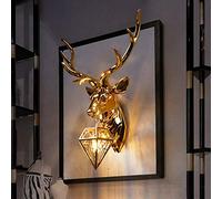 HKLY Creative Antler Deer Head Wall Light, Modern Resin Pendant Wall Lamp Bedroom Aisle Living Room Wall Sconce Lighting Fixtures E27 Socket, Background Wall Decorative Fashion Antler Lamp,Gold/Large