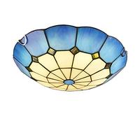 HKLY LED Ceiling Light, Tiffany Style Mediterranean Ceiling Lamps White and Blue Glass Flush Uplighter Ceiling Lighting for Living Room Bedroom Corridor, Round,40cm Warm Light
