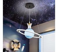 HKLY LED Pendant Light for Children's Room, 72W Ceiling Light dimmable Creative Earth Astronaut Design Kids Lamp Girls Boys Bedroom Hanging Lamp, Height Adjustable Modern Chandelier, ?48cm