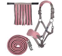 HKM 10734 Halter Set, Halter Fly Fringe Knitted 180 cm Panic Hook, Mocha-Milky Pink, Thoroughbred