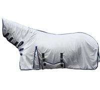 HKM 7076 Lyon Fly Blanket with Fixed Neck Piece, Fly Protection Blanket, Horse Blanket, Silver, 165 cm