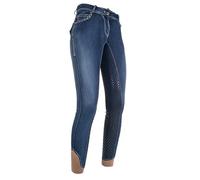 Hkm Adult Riding Jodhpurs, Pasadena-Summer Denim Silicone Full Seat 6100, Denim Blue, Size 20
