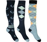 HKM Cardiff Riding Socks Deep Blue/Sage - pack of 3 - Size 39-42