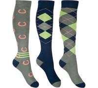 HKM Cardiff Riding Socks Navy/Olive - pack of 3 - Size 30-34