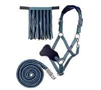 HKM Head collar set with panic hook & fly fringe Petrol/Navy Cob