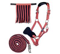 HKM Head collar set with panic hook & fly fringe Red/Dark Blue Full