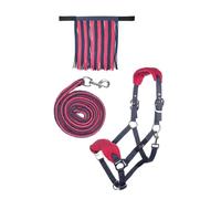 HKM Head collar set with snap hook & fly fringe Grey/Pink Pony