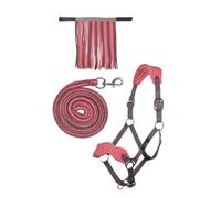 HKM Head collar set with snap hook & fly fringe Mokka/Milky Pink Cob