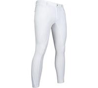 Hkm Horse Riding Breeches for Men | Full Seat Silicone Print Equestrian Tights | Nylon and Elastane Material with Comfortable Elastic Ankle and Rear Zip Pockets White