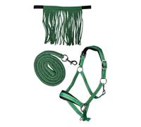 HKM Lilly Halter Set with Carabiner & Fly Fringe - Includes Lead Rope (Green, Cob)