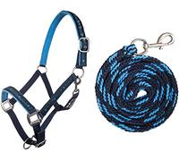 HKM Stars Head collar & lead rope (180cm), snap hook Deep Blue/Baby Blue Cob