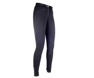 HKM Women's Penny Easy knee patch Riding Breeches, Black/Black, 28