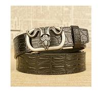 HKMA Men's Belt, Leather Ratchet Slide Buckle Belts Metal Automatic Buckle,Black silver,120cm
