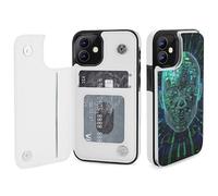 HKMNLEW Artificial Intelligence Brain Print Flip Phone Wallet Case for iPhone 12, PU Leather Magnetic Shockproof Phone Case Cover with Card Holder