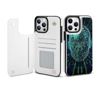 HKMNLEW Artificial Intelligence Brain Print Flip Phone Wallet Case for iPhone 13 Pro Max, PU Leather Magnetic Shockproof Phone Case Cover with Card Holder