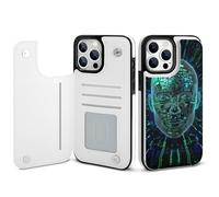 HKMNLEW Artificial Intelligence Brain Print Flip Phone Wallet Case for iPhone 14 Pro Max, PU Leather Magnetic Shockproof Phone Case Cover with Card Holder