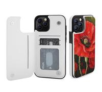HKMNLEW Beautiful Red Poppy Flower Print Flip Phone Wallet Case for iPhone 12 Pro Max, PU Leather Magnetic Shockproof Phone Case Cover with Card Holder
