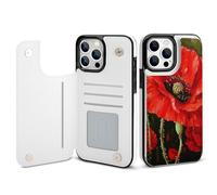 HKMNLEW Beautiful Red Poppy Flower Print Flip Phone Wallet Case for iPhone 13 Pro Max, PU Leather Magnetic Shockproof Phone Case Cover with Card Holder