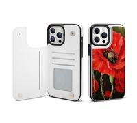 HKMNLEW Beautiful Red Poppy Flower Print Flip Phone Wallet Case for iPhone 13 Pro, PU Leather Magnetic Shockproof Phone Case Cover with Card Holder