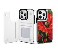 HKMNLEW Beautiful Red Poppy Flower Print Flip Phone Wallet Case for iPhone 14 Pro, PU Leather Magnetic Shockproof Phone Case Cover with Card Holder