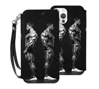 HKMNLEW Bodybuilding Evolution Print Flip Wallet Case for iPhone 12 Pro Max 6.7 Inch, PU Leather Magnetic Shockproof Phone Case Cover with Card Holder and Wrist Strap White