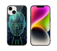 HKMNLEW Glass Phone Case for iPhone 14, Artificial Intelligence Brain Prints TPU Shockproof Protective Case Cover for Women Men