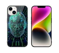 HKMNLEW Glass Phone Case for iPhone 14 Plus, Artificial Intelligence Brain Prints TPU Shockproof Protective Case Cover for Women Men