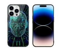 HKMNLEW Glass Phone Case for iPhone 14 Pro Max, Artificial Intelligence Brain Prints TPU Shockproof Protective Case Cover for Women Men