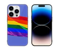 HKMNLEW Glass Phone Case for iPhone 14 Pro, Rainbow Flag Prints TPU Shockproof Protective Case Cover for Women Men