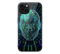 HKMNLEW Glass Phone Case for iPhone 15, Artificial Intelligence Brain Prints TPU Shockproof Protective Case Cover for Women Men