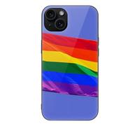 HKMNLEW Glass Phone Case for iPhone 15 Plus, Rainbow Flag Prints TPU Shockproof Protective Case Cover for Women Men
