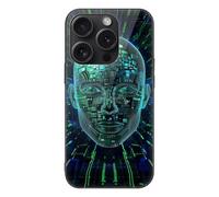HKMNLEW Glass Phone Case for iPhone 15 Pro, Artificial Intelligence Brain Prints TPU Shockproof Protective Case Cover for Women Men