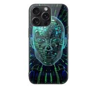 HKMNLEW Glass Phone Case for iPhone 15 Pro Max, Artificial Intelligence Brain Prints TPU Shockproof Protective Case Cover for Women Men