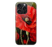 HKMNLEW Glass Phone Case for iPhone 15 Pro Max, Beautiful Red Poppy Flower Prints TPU Shockproof Protective Case Cover for Women Men