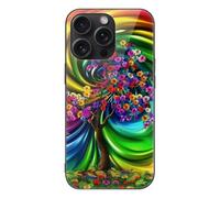 HKMNLEW Glass Phone Case for iPhone 15 Pro Max, Colorful Rainbow Prints TPU Shockproof Protective Case Cover for Women Men