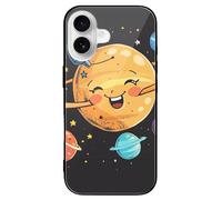 HKMNLEW Glass Phone Case for iPhone 16, Cute Planet Prints TPU Shockproof Protective Case Cover for Women Men